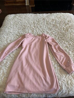 Girls' Pink Pearl-Accent Long Sleeve Casual Dress